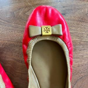 Tory Burch Ballet Shoes, Red/Tan, size 8.5